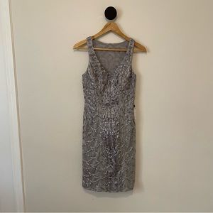 Sue Wong Silver Lace Sheath Cocktail Dress 4 NWT